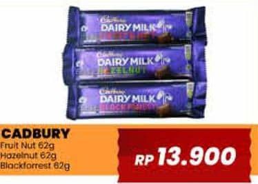 Promo Harga Cadbury Dairy Milk Fruit Nut, Hazelnut, Black Forest 62 gr - Yogya