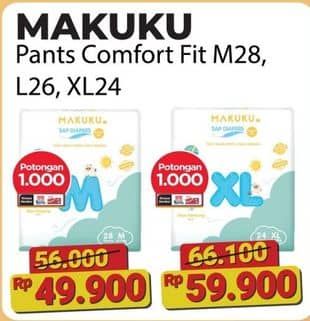 Promo Harga Makuku Comfort Fit Diapers Pants L26, M28 26 pcs - Alfamart