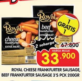 Promo Harga Belfoods Royal Sausages Beef Frankfurter, Cheese Frankfurter 200 gr - Superindo