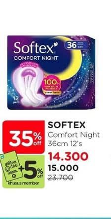 Promo Harga Softex Comfort Night Wing 36cm 12 pcs - Watsons