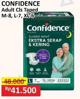 Promo Harga Confidence Adult Classic Night Ekstra Serap & Kering L7, M8, XL6 6 pcs - Alfamart