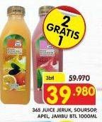 Promo Harga 365 Juice Jeruk, Sirsak, Apel, Jambu per 3 botol 1000 ml - Superindo