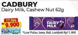 Promo Harga Cadbury Dairy Milk Cashew Nut, Original 62 gr - Alfamart