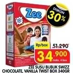 Promo Harga ZEE Susu Bubuk Swizz Chocolate, Vanilla Twist 350 gr - Superindo