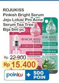 Promo Harga Rojukiss Korean Serum Jeju Lotus Pinkish Bright, Tea Tree Bija Pro Acne 8 ml - Indomaret