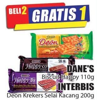 Promo Harga DANE'S Biscuit Happy 110g/INTERBIS Deon Krekers Selai Kacang 200g  - Hari Hari