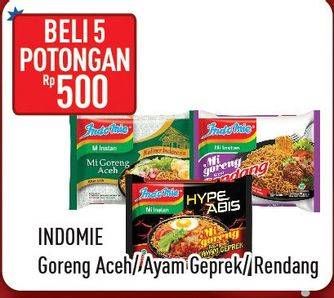 Promo Harga INDOMIE Mi Goreng Aceh, Ayam Geprek, Rendang per 5 pcs - Hypermart