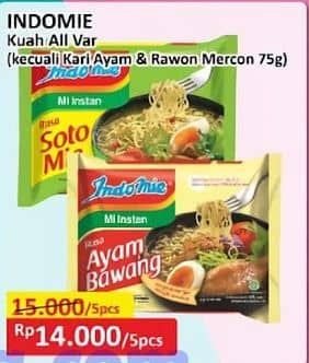 Promo Harga Indomie Mi Kuah Kecuali Kari Ayam, Kecuali Rawon Pedas Mercon 72 gr - Alfamart