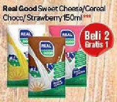 Promo Harga REAL GOOD Susu UHT Sweet Cheese, Cereal Choco, Strawberry per 2 pcs 150 ml - Carrefour