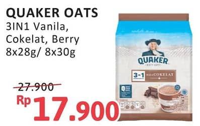 Promo Harga Quaker Oatmeal 3in1 Vanilla, 3in1 Cokelat, 3 In 1 Berry Burst per 8 pcs 28 gr - Alfamidi