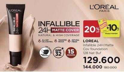 Promo Harga LOREAL Infallible 24H Matte Cover Foundation 128 Natural Buff 35 ml - Watsons