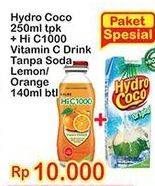 Promo Harga HYDRO COCO 250 mL + HI C 1000 Vitamin C Lemon/ Orange 140 mL  - Indomaret