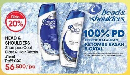 Promo Harga Head & Shoulders Men Shampoo Cool Blast, Hair Retain 315 ml - Guardian