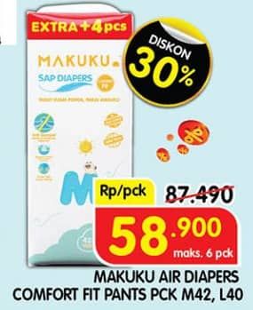 Promo Harga Makuku Comfort Fit Diapers Pants M42+4, L40+4 44 pcs - Superindo
