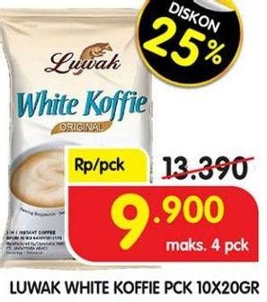 Promo Harga Luwak White Koffie Original per 10 sachet 20 gr - Superindo