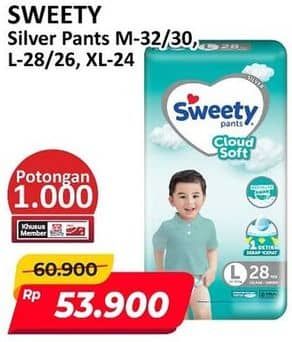Promo Harga Sweety Silver Pants M32, M30, L28, L26, XL24 24 pcs - Alfamart