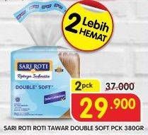 Promo Harga SARI ROTI Tawar Double Soft per 2 pouch 380 gr - Superindo