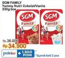 Promo Harga SGM Family Yummi Nutri Creamy Chocolate, Vanilla 330 gr - Indomaret