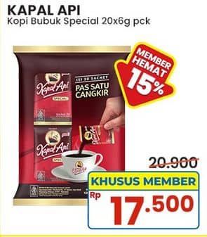 Promo Harga Kapal Api Kopi Bubuk Special per 20 sachet 6 gr - Indomaret