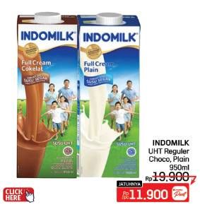 Promo Harga Indomilk Susu UHT Cokelat, Full Cream Plain 950 ml - LotteMart