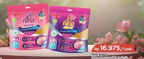 Promo Harga Bagus Nina Anion Celana Menstruasi M-L, L-XL 2 pcs - TIP TOP