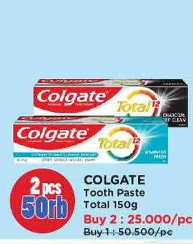 Promo Harga Colgate Toothpaste Total Charcoal Deep Clean, Whitening 150 gr - Watsons