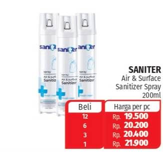Promo Harga SANITER Air & Surface Sanitizer Aerosol 200 ml - Lotte Grosir
