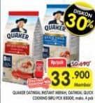 Promo Harga Quaker Oatmeal Instant, Quick Cooking 800 gr - Superindo