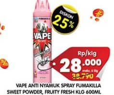 Promo Harga Fumakilla Vape Aerosol Sweet Powder, Fruity Fresh 600 ml - Superindo