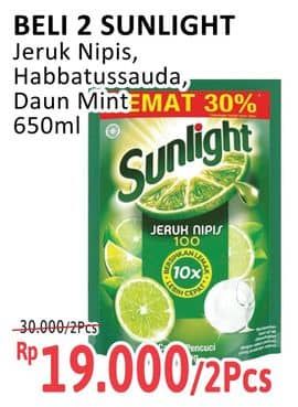 Promo Harga Sunlight Pencuci Piring Higienis Plus With Habbatussauda, Jeruk Nipis 100, Anti Bau With Daun Mint 650 ml - Alfamidi