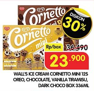 Promo Harga Walls Cornetto Mini Oreo, Chocolate Vanilla, Tiramisu Dark Chocolate per 12 pcs 28 ml - Superindo