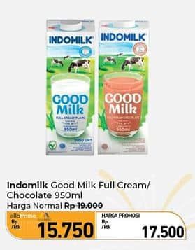 Promo Harga Indomilk Susu UHT Cokelat, Full Cream Plain 950 ml - Carrefour