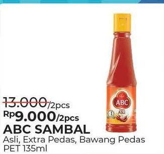 Promo Harga ABC Sambal Asli, Extra Pedas, Bawang Pedas per 2 botol 135 ml - Alfamart