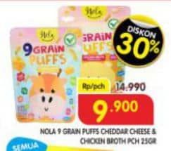 Promo Harga Nola 9 Grain Puffs Cheddar Cheese, Chicken Broth 25 gr - Superindo