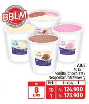 Promo Harga Aice Ice Cream Bucket Vanilla, Chocolate, 3 In 1, Strawberry 8000 ml - Lotte Grosir