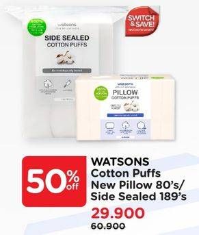 Promo Harga Watsons Cotton Puffs New Pillow/Side Sealed  - Watsons