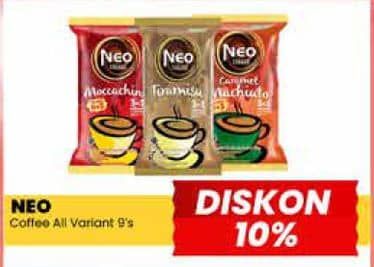 Promo Harga Neo Coffee 3 in 1 Instant Coffee All Variants per 9 pcs 20 gr - Yogya