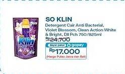 Promo Harga So Klin Liquid Detergent + Anti Bacterial Violet Blossom, Power Clean Action White Bright 750 ml - Indomaret