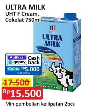 Promo Harga Ultra Milk Susu UHT Full Cream 750 ml - Alfamart