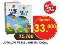 Promo Harga ULTRA MILK Susu UHT Low Fat per 2 pcs 1000 ml - Superindo