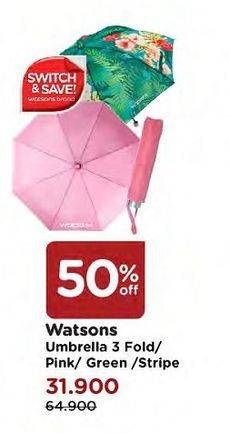 Promo Harga WATSONS Umbrella 3 Fold Green, Pink, Stripe  - Watsons