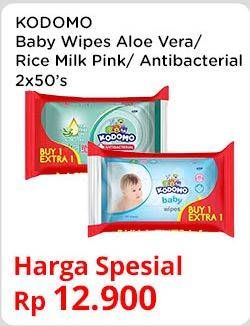 Promo Harga Kodomo Baby Wipes Anti Bacterial, Classic Blue, Rice Milk Pink 50 pcs - Indomaret