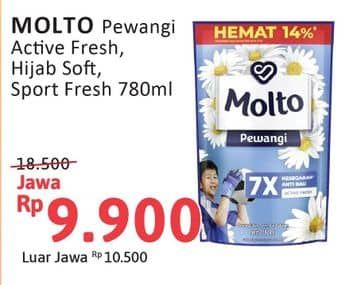 Promo Harga Molto Pewangi Active Fresh, Hijab Soft Fresh, Sports Fresh 780 ml - Alfamidi