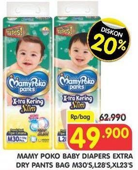 Promo Harga Mamy Poko Pants Xtra Kering Slim Tidak Gembung M30, L28, XL23  - Superindo