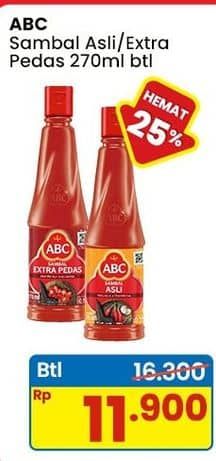 Promo Harga ABC Sambal Asli, Extra Pedas 270 ml - Indomaret