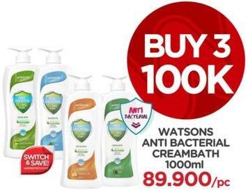 Promo Harga WATSONS Cream Bath Anti Bacterial per 3 botol 1000 ml - Watsons
