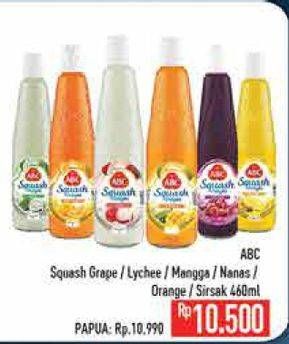 Promo Harga ABC Syrup Squash Delight Anggur, Leci, Mangga, Nanas, Jeruk Florida, Sirsak 460 ml - Hypermart