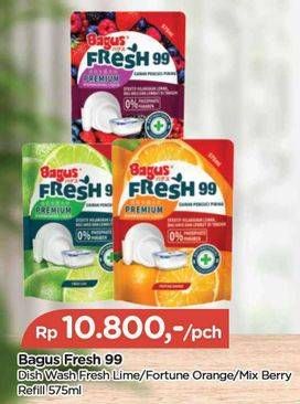 Promo Harga Bagus Fresh99 Premium Anti Bacterial Dish Washing Liquid Fresh Lime, Mix Berry, Fortune Orange 575 ml - TIP TOP
