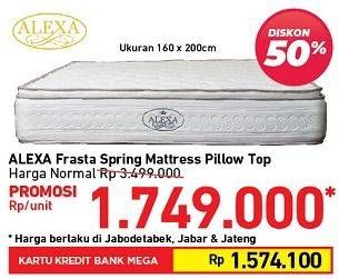 Promo Harga ALEXA Frasta Spring Mattress Pillow Top 160 X 200 Cm  - Carrefour