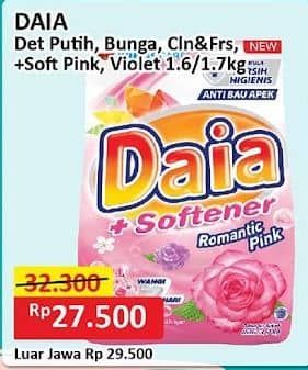 Promo Harga Daia Deterjen Bubuk Bunga, Putih, Clean Fresh Hijab, + Softener Pink, + Softener Violet 1700 gr - Alfamart